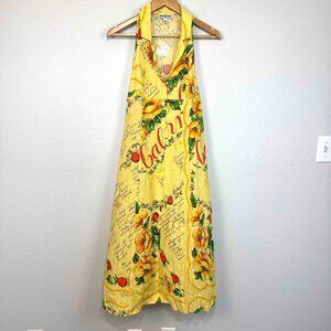 Urban Outfitters Women's Tropical Sleeveless Dress Viscose Yellow Size Medium